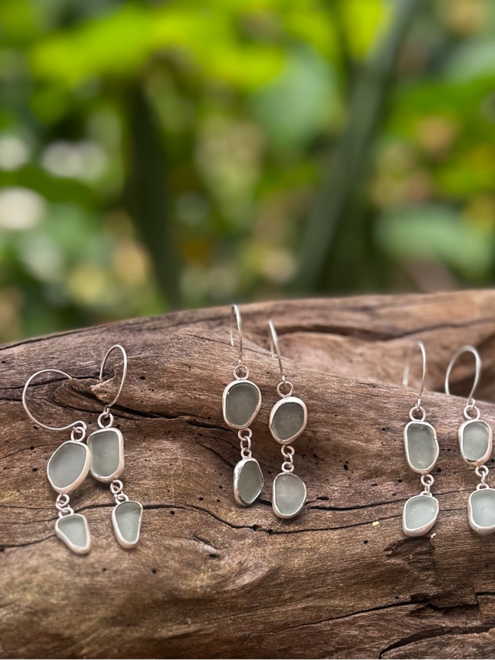 Double Aqua sea glass Handmade sterling silver drop earrings - Picture 7 of 7